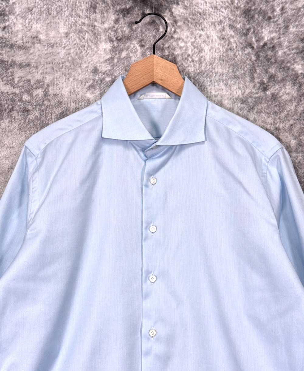 SUITSUPPLY Slim Fit Dress Shirt 17 Mens French Cuff Blue Luxury Cotton Jacquard